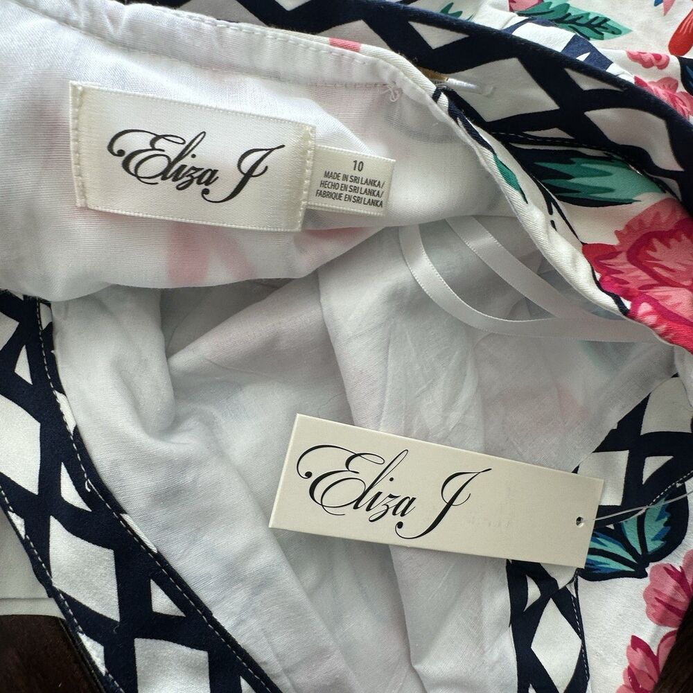 Eliza J Jumpsuit Sz 10 Floral Wide Leg NEW White Crispy Crisscross Cottagecore - Picture 4 of 11